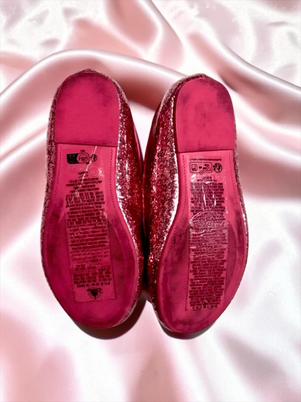 Disney Minnie Mouse Bow Flats Pink Smooth‑Glitter Little Kid Size 13 EUC 🎀